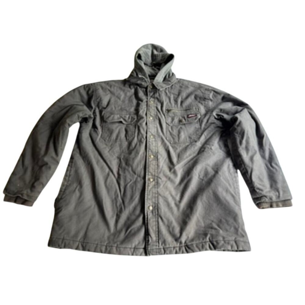 Dickies Hooded Duck Canvas Work Jacket Gray XL Quilted Lined Full Zip Coat